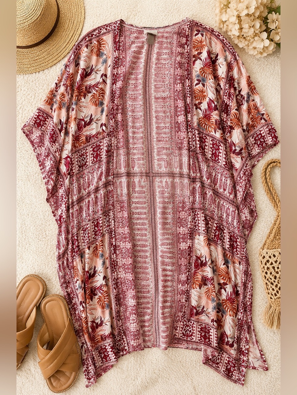 Knox Rose Boho Floral Patchwork Kimono Cardigan XL XXL